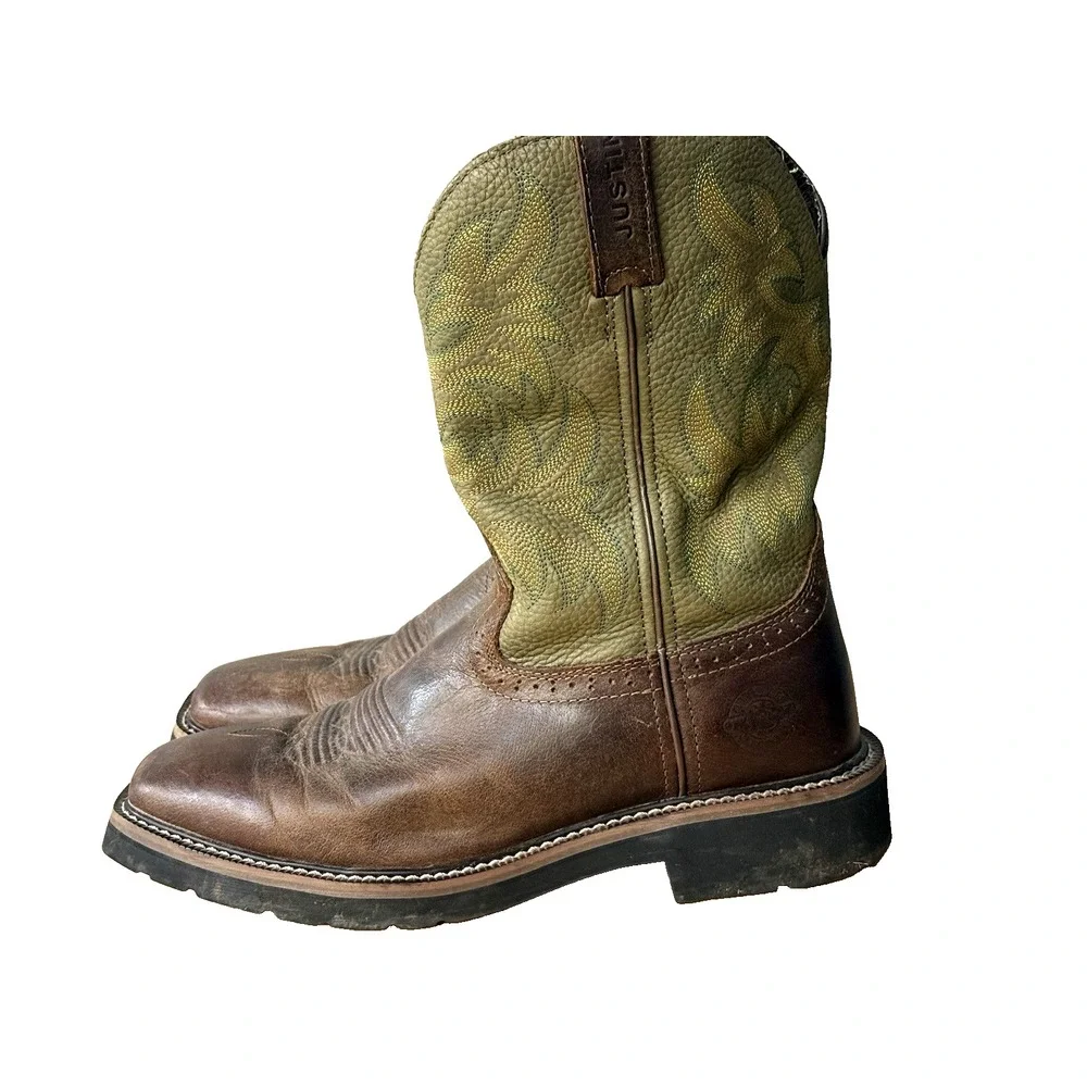 Justin Work Boots‎ Mens 10 D Square Steel Toe Brown Boots Style WK4687